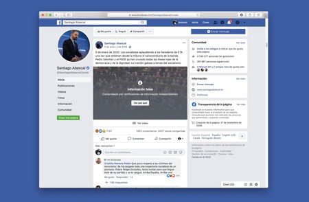 Por qué Facebook ha marcado como falsa una publicación de Santiago Abascal si no verifica a otros políticos