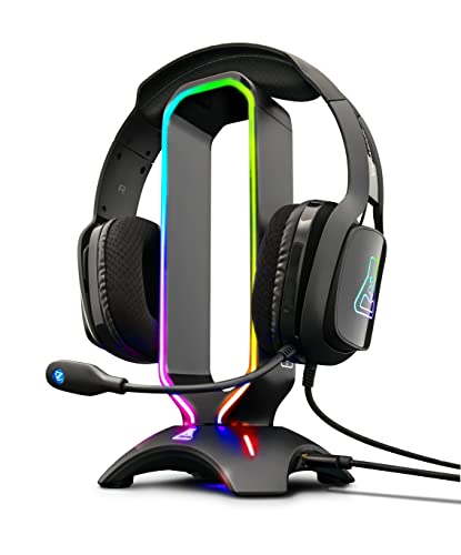 THE G-LAB K-Stand Radon Soporte Gaming para Cascos â€“ Retroiluminación RGB, USB HUB 2 x 2.0, Base Anti-Deslizante â€“, Universal para PC PS4 Xbox One Nintendo Switch Soporte Cascos Gaming (Negro)