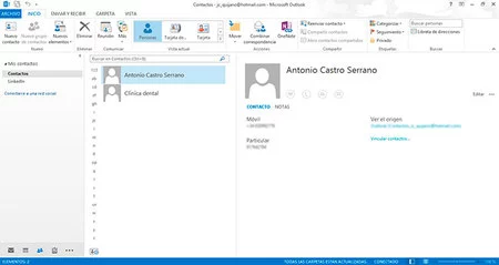 Outlook 2013, gestión de personas