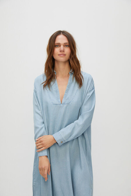 Kaftan Denim Ecofriendly Bordado Lavado Sostenible