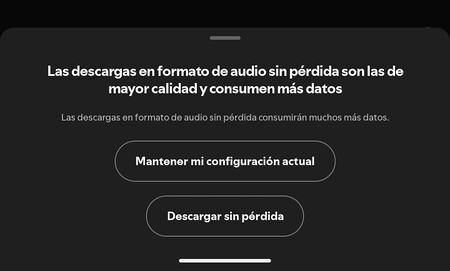 Aviso de Spotify al activar el audio sin pérdida