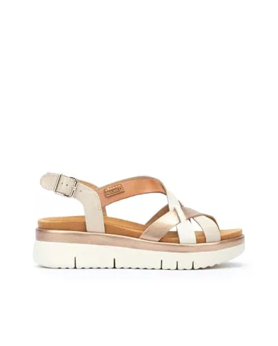 Pikolinos Sandalias cuña en Cuero Palma para Señora Color Marfil