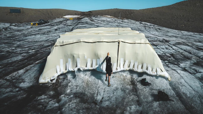 Cuatro estudiantes suizos encuentran que cubrir un glaciar con 200 m² de lana de oveja es una manera perfectamente viable de frenar el deshielo