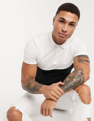 Polo en tejido orgánico negro con canesú en contraste de ASOS DESIGN