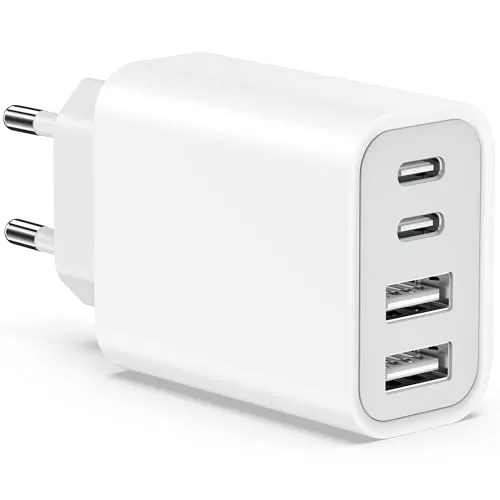 Cargador USB C, 45W 4 Puerto Enchufe USBC para iPhone 17 16 15 Plus 14 13 12 11 Pro Max SE 2020 Air iPad Samsung, Movil Carga Rápido USBC Cargador Multiple Cabezal Adaptador de Pared Corriente Romalux