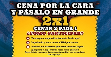 2x1 en cenas en los restaurantes Ribs