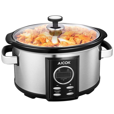 Cupón de descuento de 15 euros en la olla de cocción lenta Aicok de 6,5 litros de capacidad: aplicándolo cuesta 39,99 euros
