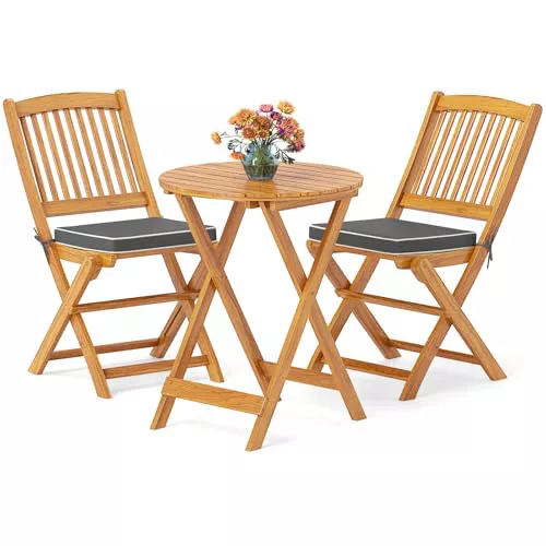 Giantex Conjunto de Bistró 3 Piezas Plegables, 2 Sillas con Cojines Acolchados y 1 Mesa Redonda
