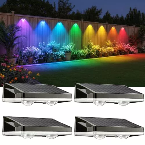 Gachiwar Luz Solar Exterior Jardin, Focos LED Exterior Solares Impermeables IP65 con 13 Modos de Iluminacion, Aplique Solar Exterior Pared para Garaje, Patio y Decoracion（4PCS）