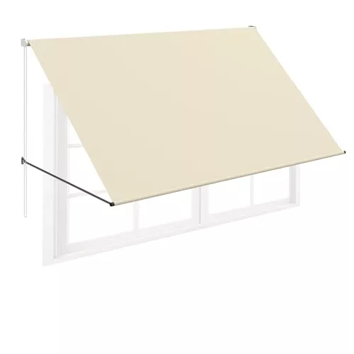 FIVMEN Toldo retráctil con cordón y barra de soporte de aluminio, para balcón, protección solar para ventana, terraza, balcón, 150 x 145 cm, beige
