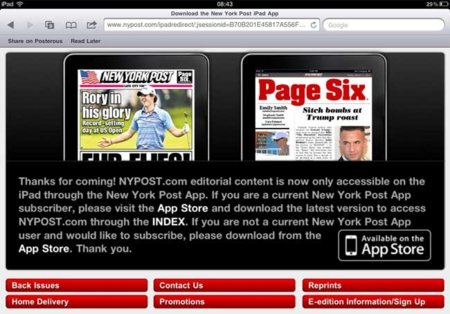 El New York Post bloquea el acceso web desde Safari en el iPad para impulsar la venta de sus suscripciones