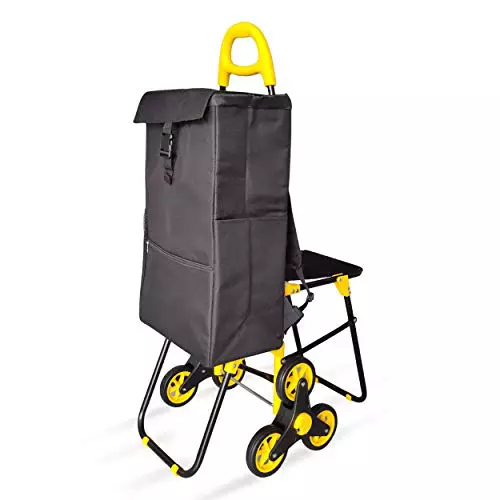 VOUNOT® Carro de la Compra de 6 Ruedas Plegable con Asiento y Bolsa Térmica de 40 L, para Subir Escaleras, Negro