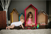 Casitas de cartón para hacer con cajas y cintas de colores 