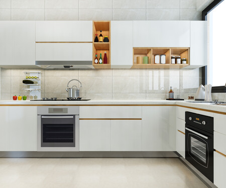 Mostrador De Cocina Moderno De Renderizado 3d Con Diseno Blanco Y Beige