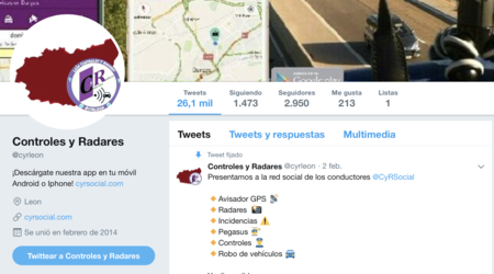 Una de las cuentas de Twitter dedicadas al aviso de radares y controles, Cyrleon.