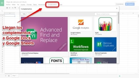 Google Docs y Sheets incorporan complementos para mejorar su funcionalidad