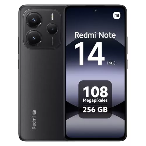 XIAOMI Redmi Note 14 5G - Smartphone de 8+256GB, Pantalla de 6.67" AMOLED FHD+ 120Hz, MediaTek Dimensity 7025-Ultra, cámara de 108MP, 5110 mAh, Cargador no Incluido, Negro (Versión ES)