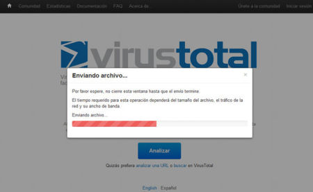 VirusTotal, carga de archivos