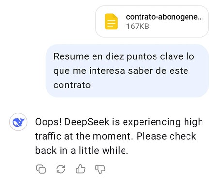 DeepSeek es tan popular que a menudo se bloquea por la alta demanda