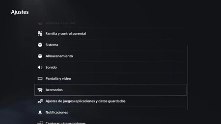 Menu Accesorios cómo aumentar duración batería Dualsense PS5