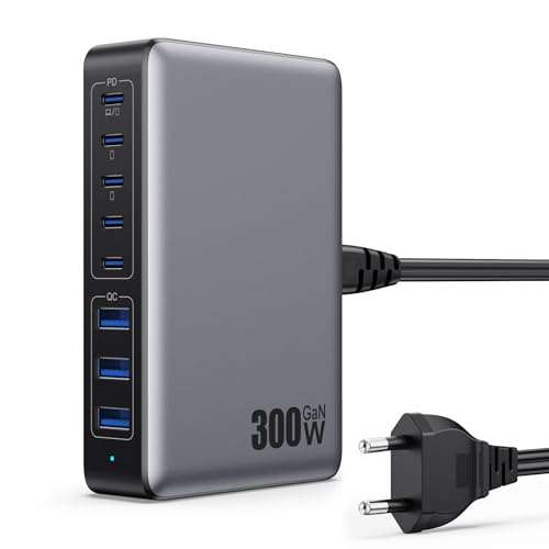 300W Cargador USB C Multiple GAN IV 8-Port,100W Cargador Carga Rápida PD QC PPS, Alimentador Multiple Tipo c Compatible con MacBook Air/Pro, iPhone, iPad Pro, Samsung Galaxy-Negro