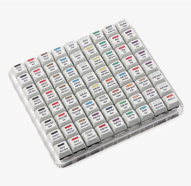 Probador de interruptor de Teclado mecánico con 72 interruptores cherry kailh, caja gateron con teclas incluídas.