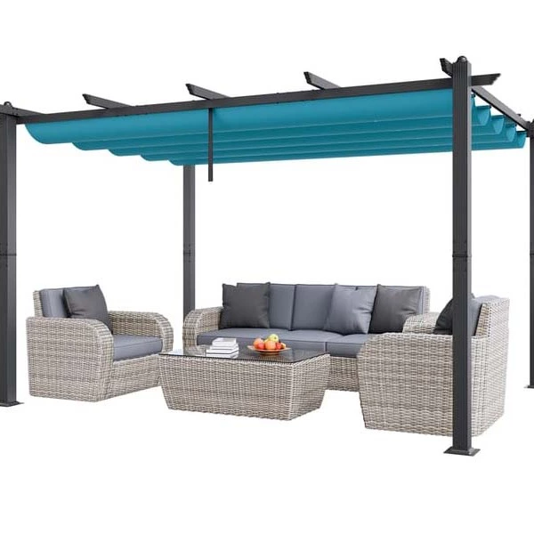 Pérgola retráctil para exteriores de 3x4m, cenador de jardín de aluminio con dosel de lona de poliéster con protección UV para patio, jardín VEVOR