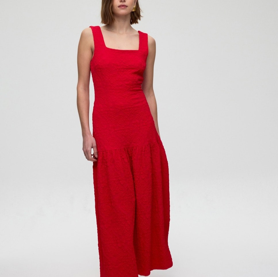 Mioh - Vestido midi tirantes con volante.