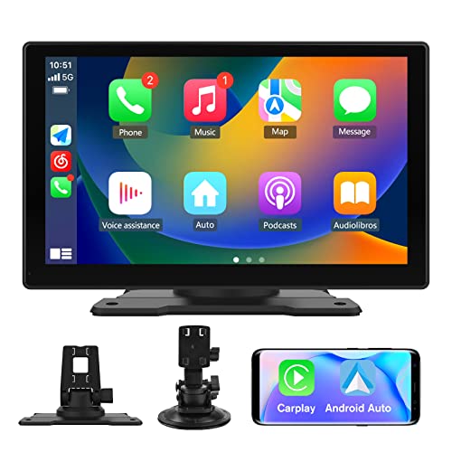 AWESAFE Pantalla 9” de CarPlay/Android Auto/iOS Mirror Inalámbrico y Auto Link por Cable, Radio Portátil para Coche, Admite Bluetooth/Siri/USB/TF/AUX, Negra