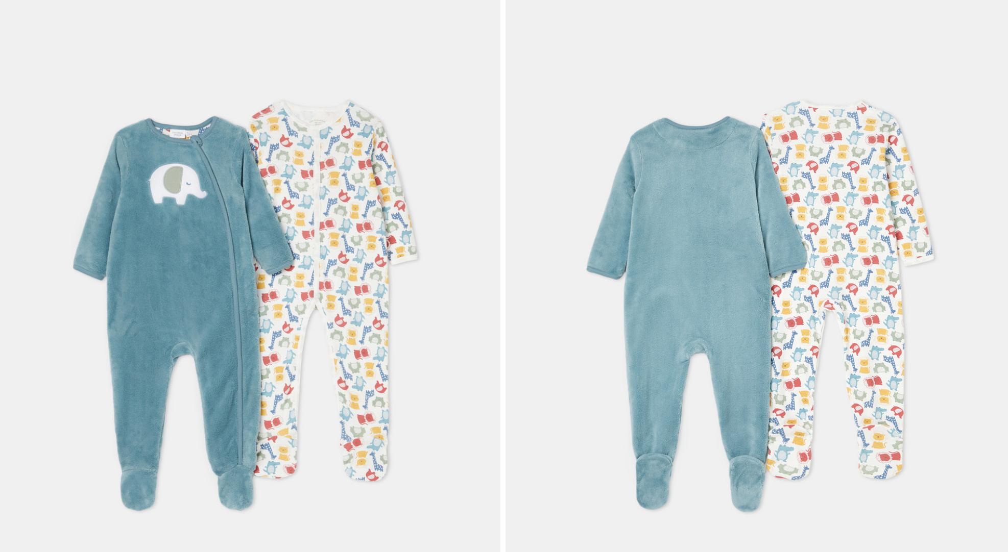 Pack 2 pijamas peleles de bebé niño elefante