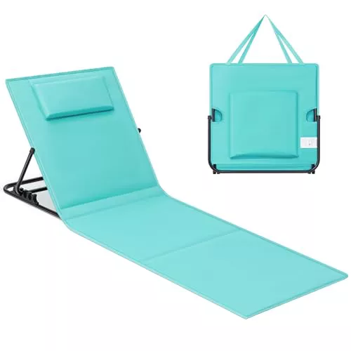 SONGMICS Tumbona de Playa, Tumbona, Cojín, Respaldo Basculante, Portátil con Asa