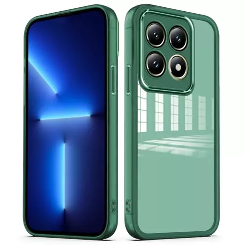 YUXING Funda para Xiaomi 14T 5G Carcasa Transparente con Película Protectora de Lente Ultra Delgado Antichoque Bumper Slim Case - Verde
