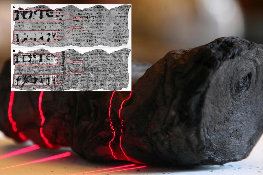 Después de dos mil años,  el contenido de un pergamino de Herculano carbonizado tras la erupción del monte Vesubio vuelve a leerse gracias a la IA