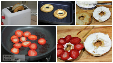 Bagels Fresas Desayuno Pasos