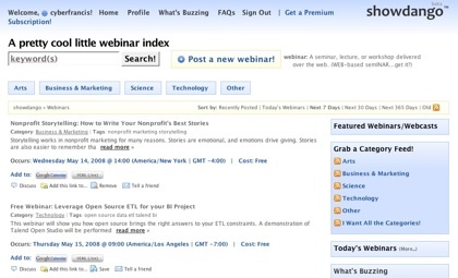 Showdango, directorio de webinars