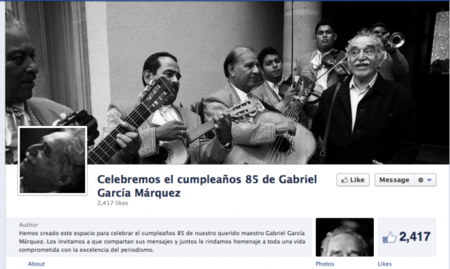 Gabriel García Márquez recibe como regalo de cumpleaños una página de Facebook