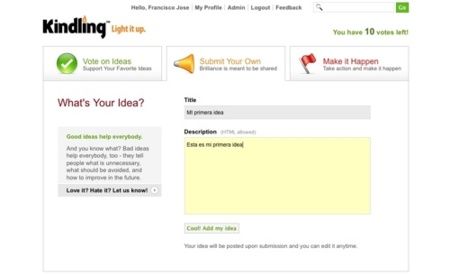 Kindling, eligiendo las mejores ideas de forma colectiva