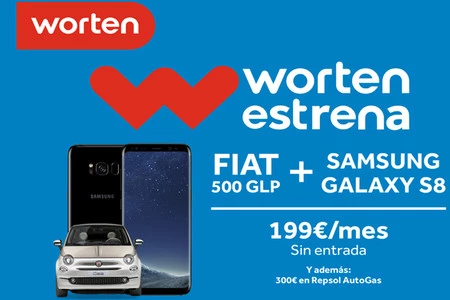 Oferta Worten: Samsung Galaxy S8 + Fiat 500 GLP, con 300 euros de combustible, por 199 euros/mes