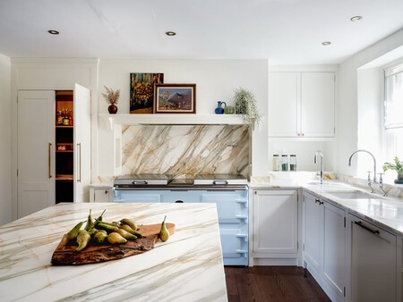 Pastel Blue Everhot Cookers White Marble And Brass Accents Make This Place Functional Yet Invi