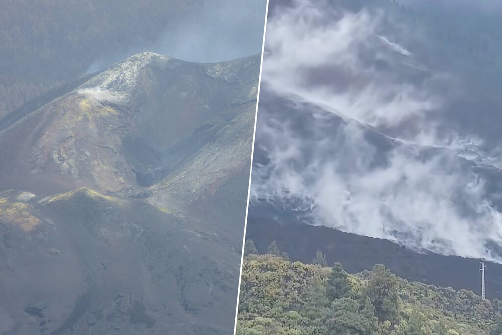 Llueve en La Palma y el agua se evapora al instante: el volcán Tajogaite se ha convertido en una inmensa plancha de vapor