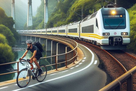 Tren y ciclista