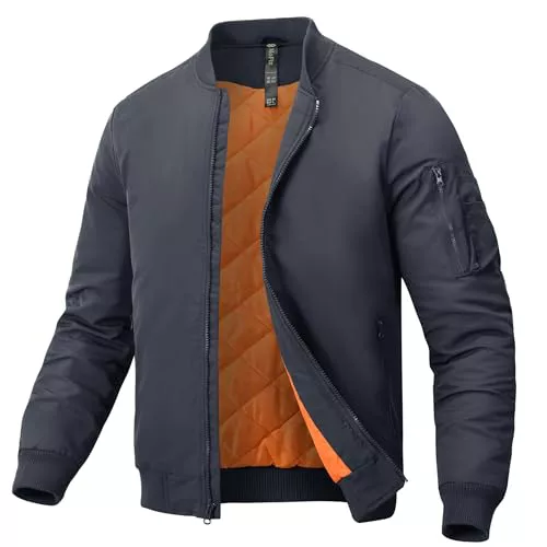MoFiz Hombre Chaqueta Bomber Acolchado Vintage Invierno Cálida Cazadora Bombardero Grueso Abrigo Bolsillos con Cremallera Gris Oscuro EU 3XL