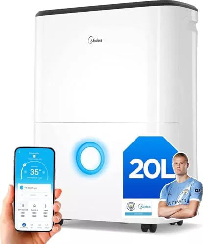 Midea Deshumidificador de Humedad 20L Silencioso | WiFi/App, Modo Secado de Ropa y Auto Antihumedad, Purificador Eléctrico Antibacterias, moho y Condensación