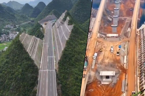 Em alguns casos, a China prefere cortar as montanhas a escavar túneis / Imagem: Zhang Meifang e r/Damnthatsinteresting