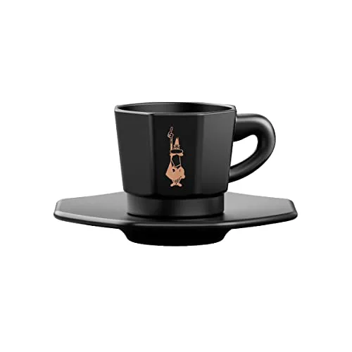 Bialetti Octagonal Cups, Set of 4 Cups, Matt Black and Rose Gold, 75 ml