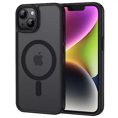 XTCASE Funda Magnética para iPhone 14 [Compatible con Magsafe], Carcasa Translúcido Mate Trasera Resistente a arañazos TPU Parachoques Antigolpes Ultra Fino Caso,Negro