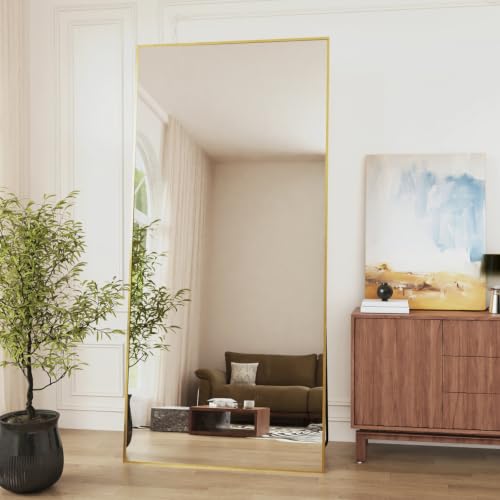 Vortisys Espejo de Pie Cuerpo Entero, 180 * 74 cm, Espejo Rectangular Cuerpo Entero, Marco de Aleacion de Aluminio, Cristal Templado, para Dormitorio, Salon, Vestuario（Gold）