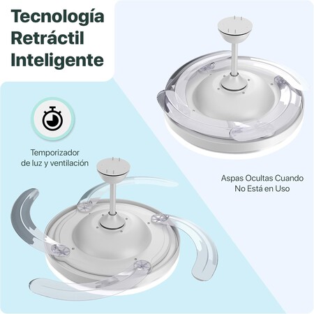 LEDUNI Ventilador de Techo LED con Aspas Retráctiles - 66W, 30W Motor DC+36W Luz 2880LM, Blanco, CCT 3000-6000K, con Control Remoto Funcion verano e...