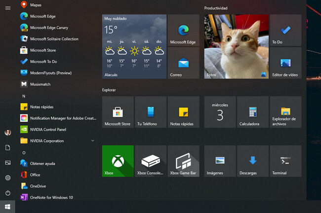 Menu Inicio Windows 10 2021