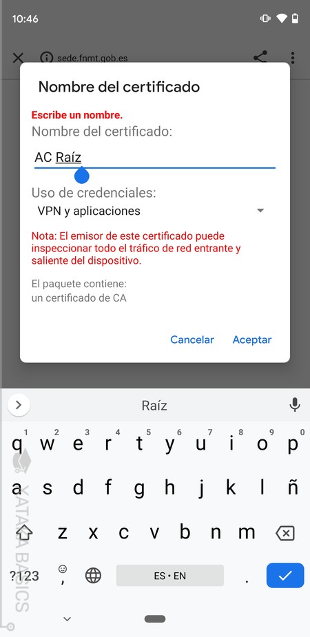 Nombre Certificado